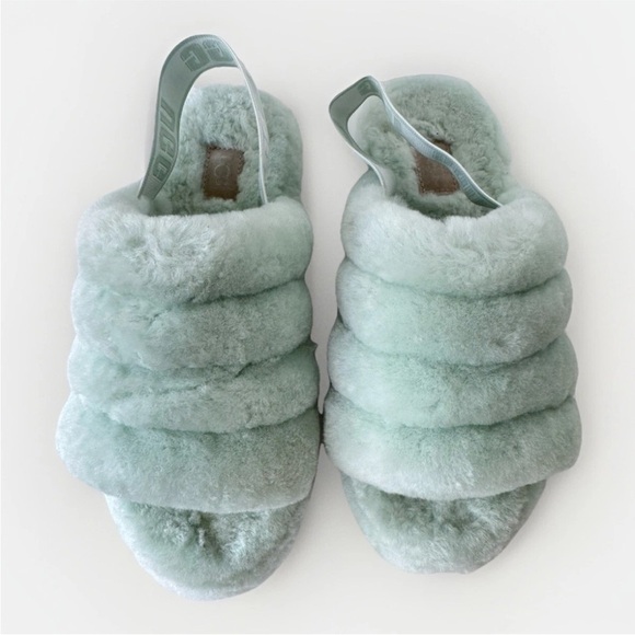 UGG FLUFF YEAH SLIDE RETRO MINT MOCASSIN SLIP ON SANDAL SHOES FLATS SIZE 7 - Picture 3 of 9